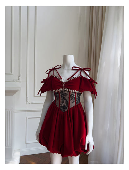 Vestido de fiesta estético de terciopelo burdeos, corto, minivestido con plumas, vestido formal para fiesta de bienvenida, vestido de cóctel, vestido de graduación, minivestido DH2294