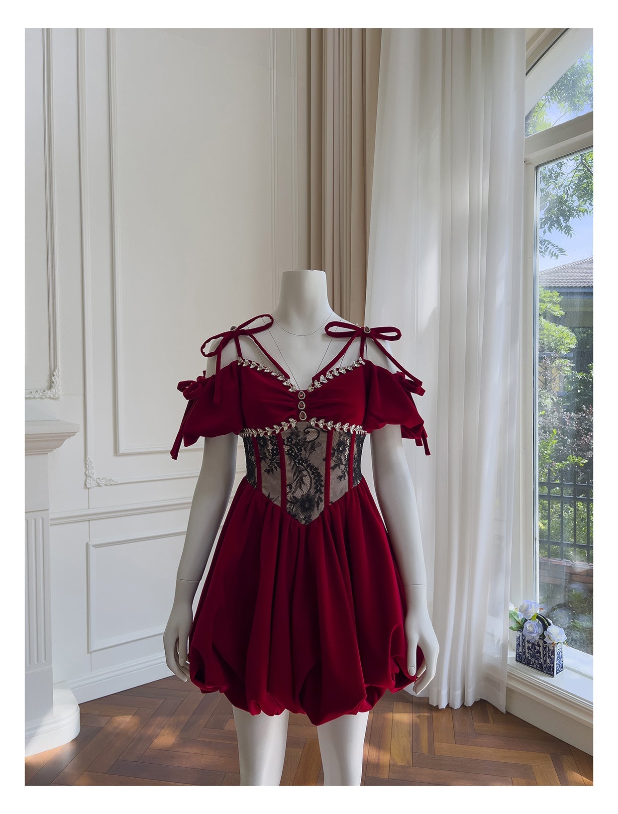Vestido de fiesta estético de terciopelo burdeos, corto, minivestido con plumas, vestido formal para fiesta de bienvenida, vestido de cóctel, vestido de graduación, minivestido DH2294