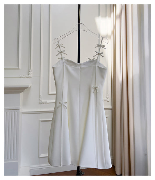 Vestidos blancos cortos de fiesta formales de graduación, corte A, tirantes finos, para estudiantes de secundaria, para cumpleaños número 21, minivestidos de cóctel DH2295