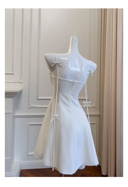 Vestidos cortos de satén blanco con tirantes finos, corte A, para fiesta de bienvenida, para graduación, para cumpleaños número 21, para estudiantes de secundaria, minivestidos de cóctel DH2296