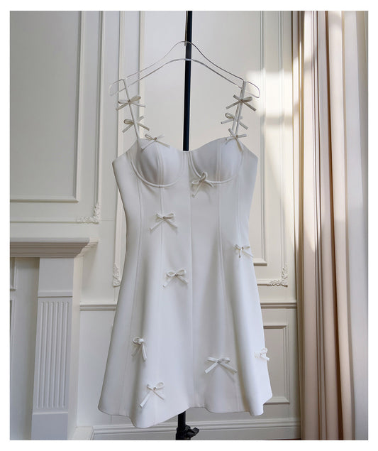 Vestidos blancos cortos de fiesta formales de graduación, corte A, tirantes finos, para estudiantes de secundaria, para cumpleaños número 21, minivestidos de cóctel DH2295