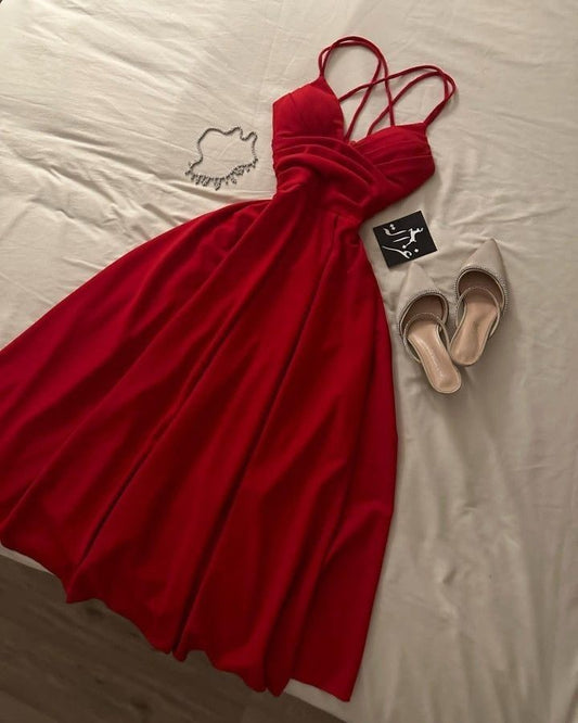 Hermosos vestidos de fiesta rojos de corte A con tirantes finos para octavo grado, vestido de verano para escuela secundaria, atuendos para fiesta de bienvenida DH230