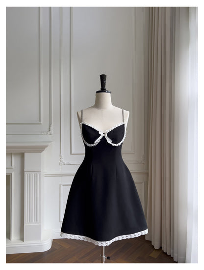 Hermosos vestidos de fiesta cortos de satén negro con tirantes finos y corte en A para la escuela secundaria, vestidos cortos para el 21.º cumpleaños, vestidos de graduación, mini vestidos de cóctel DH2300