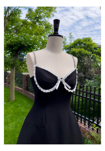 Vestido negro corto de satén con tirantes finos, corte A, para fiesta de bienvenida, para graduación, para cumpleaños número 21, para cóctel, DH2301