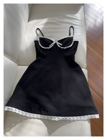 Hermosos vestidos de fiesta cortos de satén negro con tirantes finos y corte en A para la escuela secundaria, vestidos cortos para el 21.º cumpleaños, vestidos de graduación, mini vestidos de cóctel DH2300