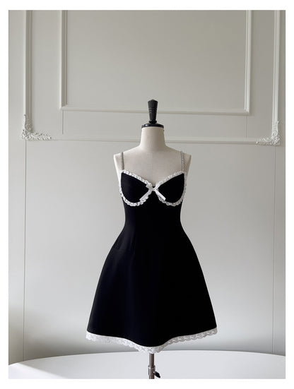 Hermosos vestidos de fiesta cortos de satén negro con tirantes finos y corte en A para la escuela secundaria, vestidos cortos para el 21.º cumpleaños, vestidos de graduación, mini vestidos de cóctel DH2300