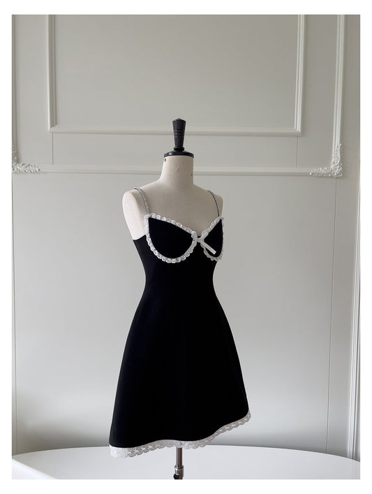 Hermosos vestidos de fiesta cortos de satén negro con tirantes finos y corte en A para la escuela secundaria, vestidos cortos para el 21.º cumpleaños, vestidos de graduación, mini vestidos de cóctel DH2300