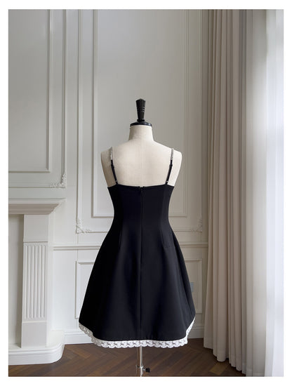Vestido negro corto de satén con tirantes finos, corte A, para fiesta de bienvenida, para graduación, para cumpleaños número 21, para cóctel, DH2301