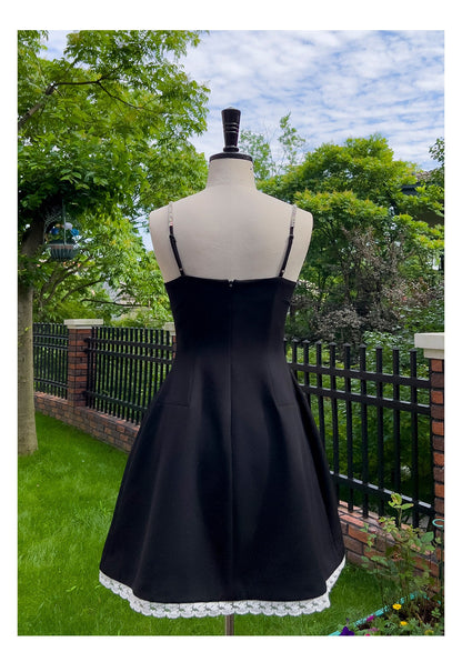 Vestido negro corto de satén con tirantes finos, corte A, para fiesta de bienvenida, para graduación, para cumpleaños número 21, para cóctel, DH2301