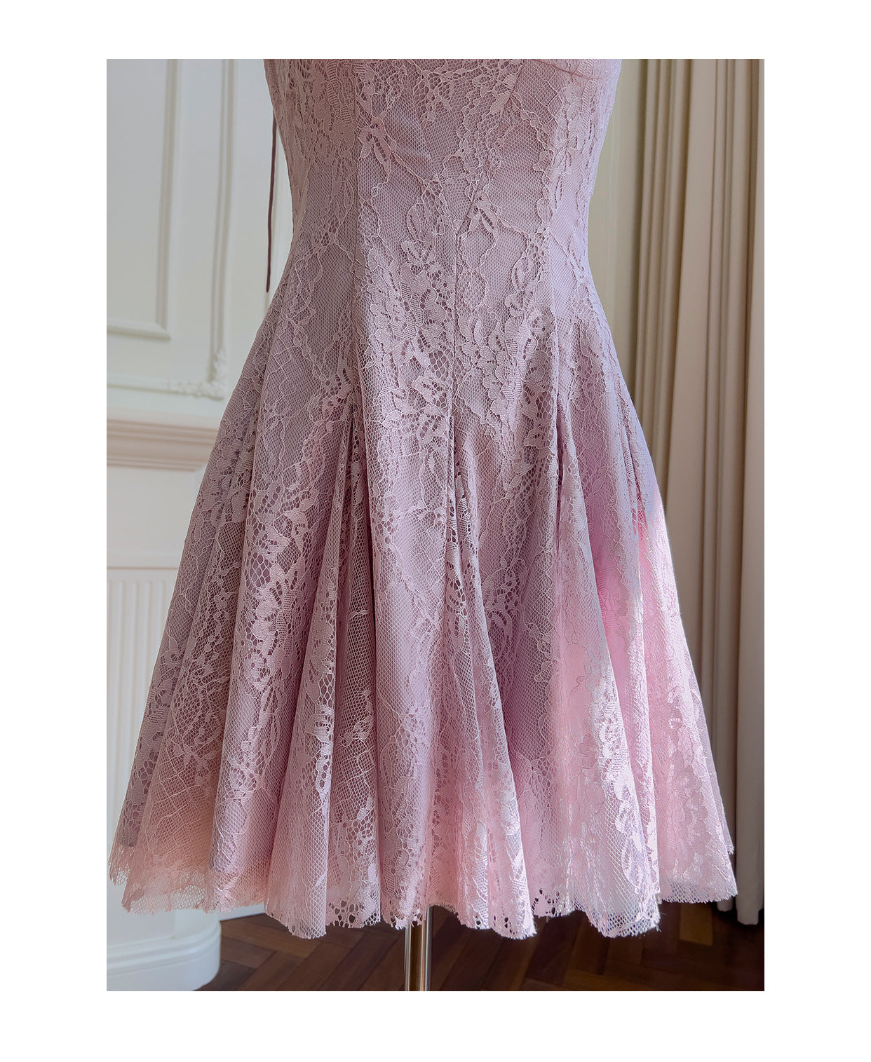 Vestidos cortos de fiesta formales de encaje rosa con tirantes finos y corte en A para la escuela secundaria, vestidos cortos para el 21.º cumpleaños, vestidos de graduación, mini vestidos de cóctel DH2302