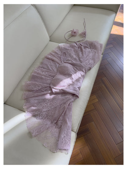 Vestidos cortos de fiesta formales de encaje rosa con tirantes finos y corte en A para la escuela secundaria, vestidos cortos para el 21.º cumpleaños, vestidos de graduación, mini vestidos de cóctel DH2302