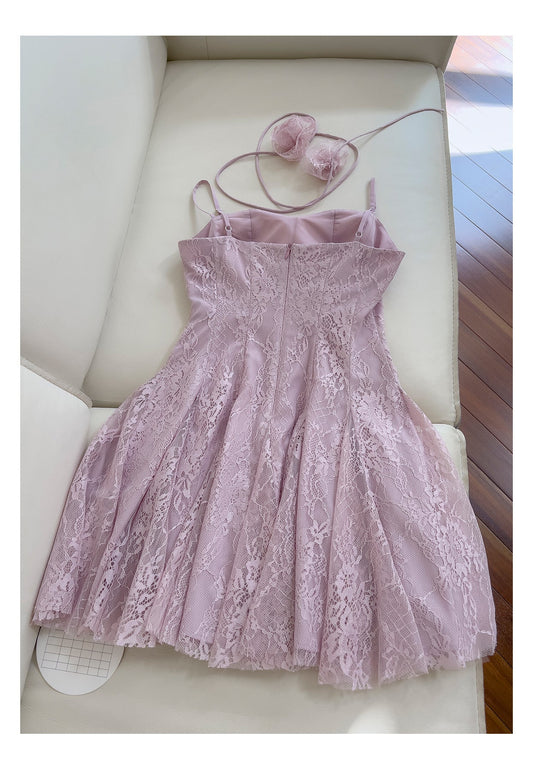 Vestidos cortos de fiesta formales de encaje rosa con tirantes finos y corte en A para la escuela secundaria, vestidos cortos para el 21.º cumpleaños, vestidos de graduación, mini vestidos de cóctel DH2302