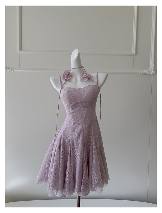 Vestidos cortos de fiesta formales de encaje rosa con tirantes finos y corte en A para la escuela secundaria, vestidos cortos para el 21.º cumpleaños, vestidos de graduación, mini vestidos de cóctel DH2303