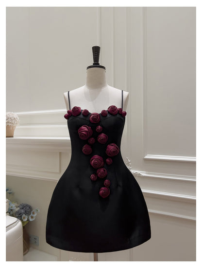 Hermoso vestido de fiesta negro con tirantes finos, corto, formal, para regreso a casa, para estudiantes de secundaria, para cumpleaños número 21, vestido de graduación, minivestido de cóctel DH2304