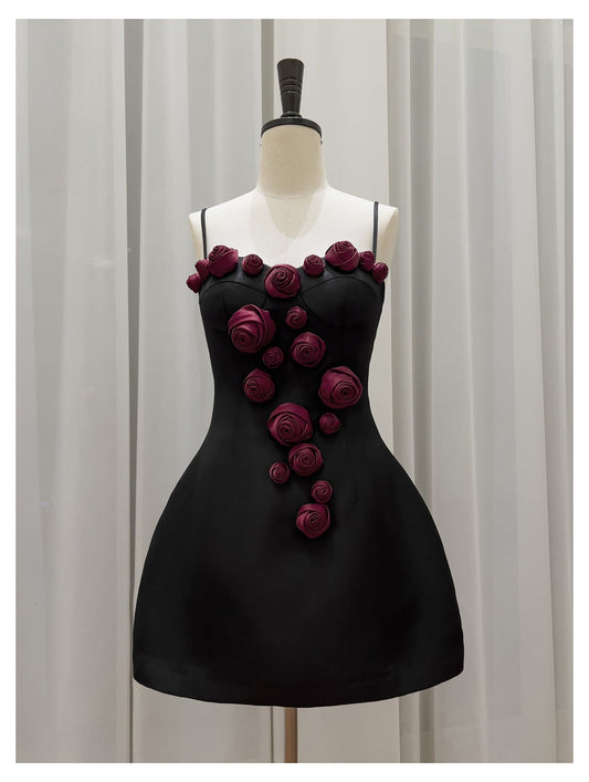 Hermoso vestido de fiesta negro con tirantes finos, corto, formal, para regreso a casa, para estudiantes de secundaria, para cumpleaños número 21, vestido de graduación, minivestido de cóctel DH2304