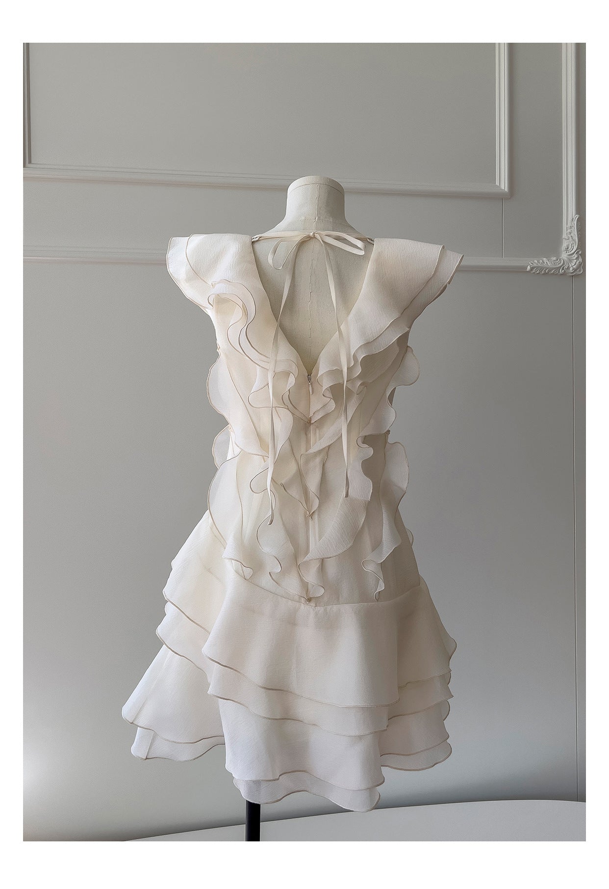 Hermosos vestidos de fiesta cortos de gasa color marfil con escote en V y corte A, para graduación, cóctel, para estudiantes de secundaria, DH2306