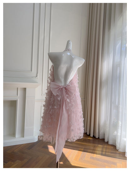 Hermosos vestidos de fiesta de graduación con cuello alto, encaje rosa, corte A, para estudiantes de secundaria, cortos, para cumpleaños número 21, vestidos de graduación, mini vestidos de cóctel DH2307