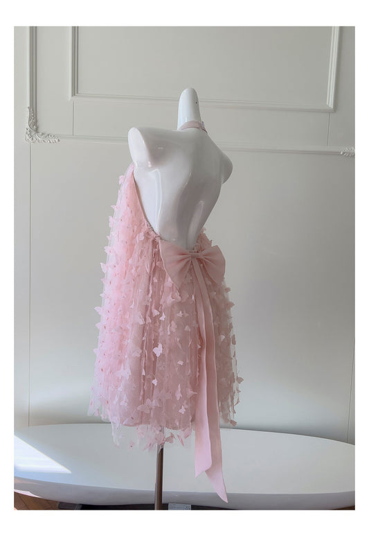 Hermosos vestidos de fiesta de graduación con cuello alto, encaje rosa, corte A, para estudiantes de secundaria, cortos, para cumpleaños número 21, vestidos de graduación, mini vestidos de cóctel DH2307