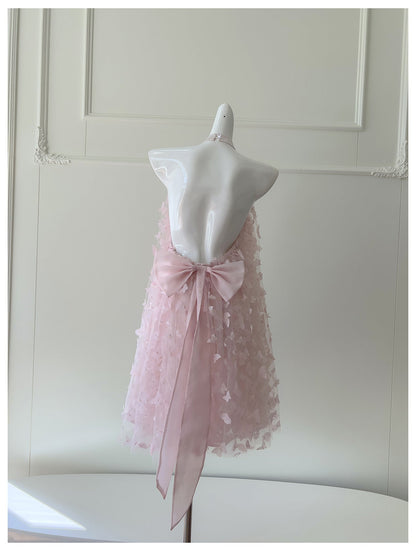 Hermosos vestidos de fiesta de graduación con cuello alto, encaje rosa, corte A, para estudiantes de secundaria, cortos, para cumpleaños número 21, vestidos de graduación, mini vestidos de cóctel DH2307