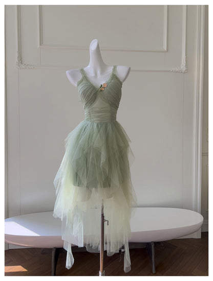 Hermosos vestidos de fiesta de tul verde salvia con corte en A para la escuela secundaria, vestidos cortos para el 21.º cumpleaños, vestidos de graduación, mini vestidos de cóctel DH2309