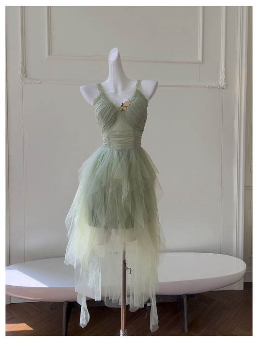 Hermosos vestidos de fiesta de tul verde salvia con corte en A para la escuela secundaria, vestidos cortos para el 21.º cumpleaños, vestidos de graduación, mini vestidos de cóctel DH2309
