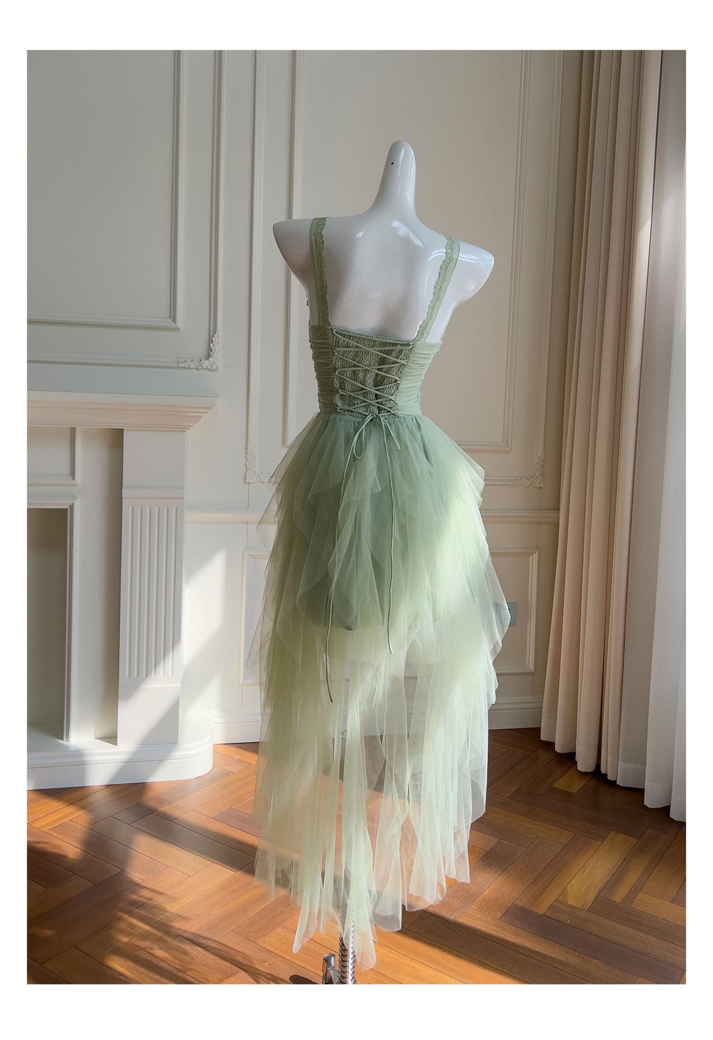 Hermosos vestidos de fiesta de tul verde salvia con corte en A para la escuela secundaria, vestidos cortos para el 21.º cumpleaños, vestidos de graduación, mini vestidos de cóctel DH2309