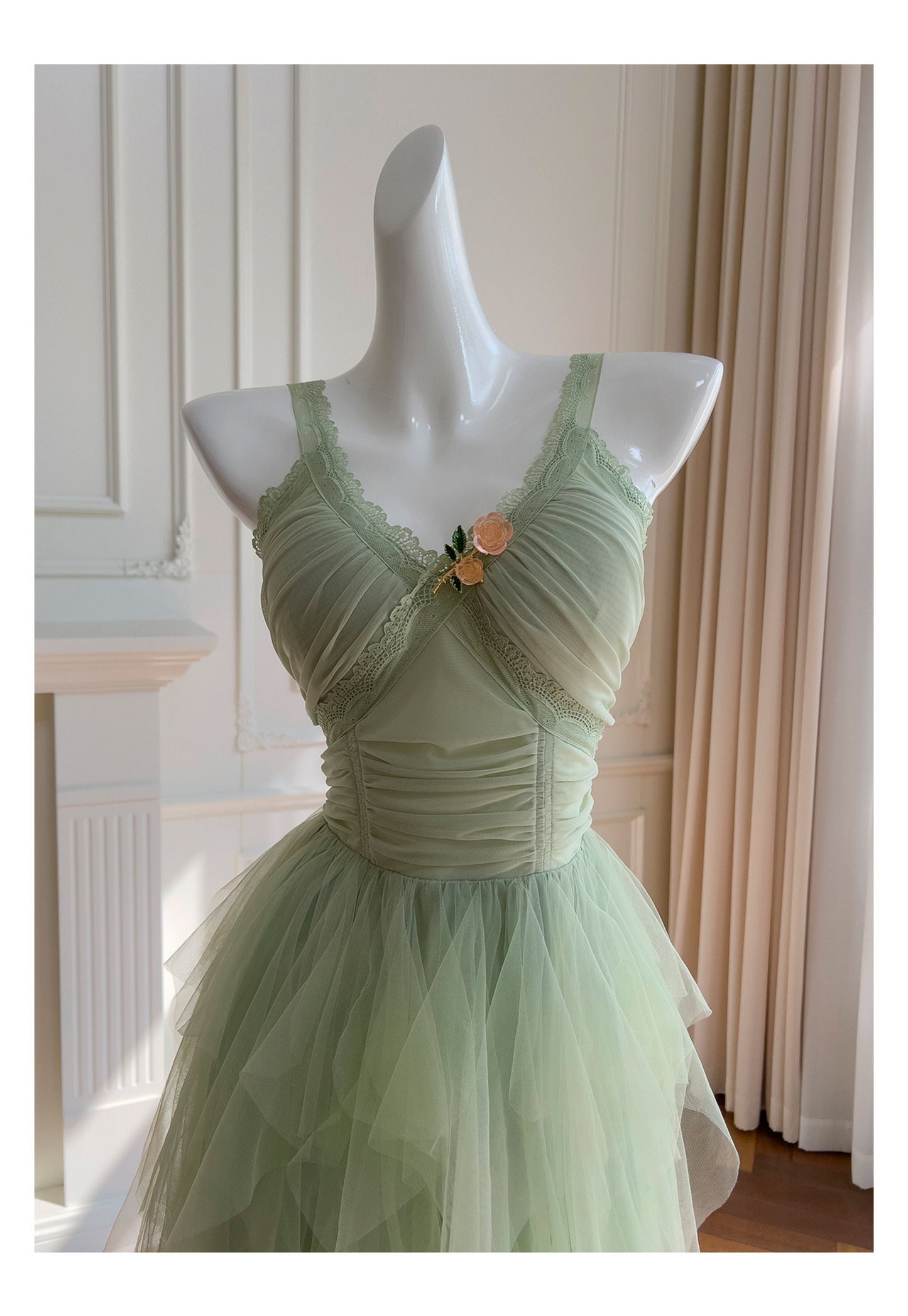 Hermosos vestidos de fiesta de tul verde salvia con corte en A para la escuela secundaria, vestidos cortos para el 21.º cumpleaños, vestidos de graduación, mini vestidos de cóctel DH2309