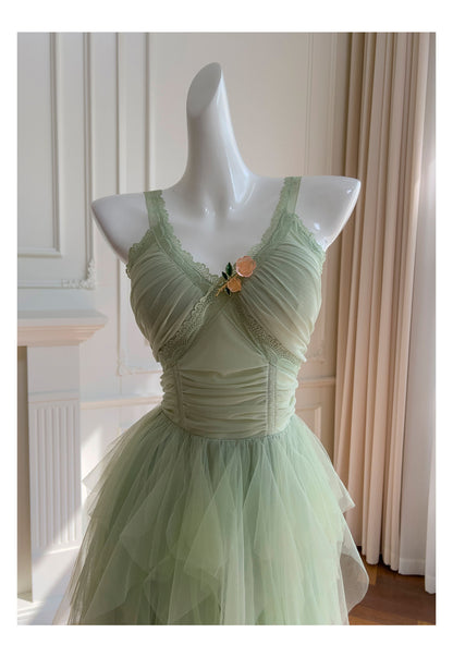 Hermosos vestidos de fiesta de tul verde salvia con corte en A para la escuela secundaria, vestidos cortos para el 21.º cumpleaños, vestidos de graduación, mini vestidos de cóctel DH2309