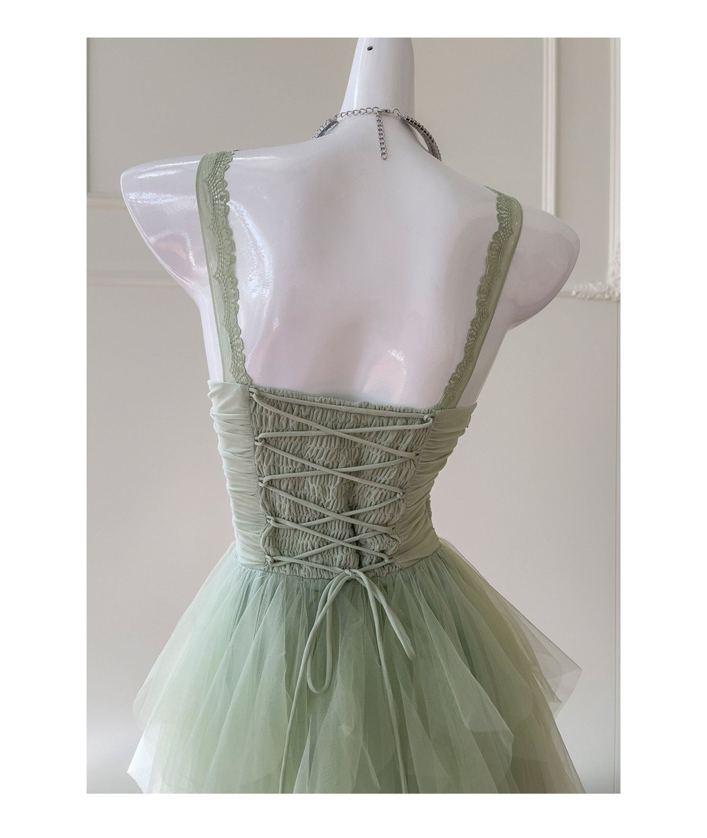 Hermosos vestidos de fiesta de tul verde salvia con corte en A para la escuela secundaria, vestidos cortos para el 21.º cumpleaños, vestidos de graduación, mini vestidos de cóctel DH2309