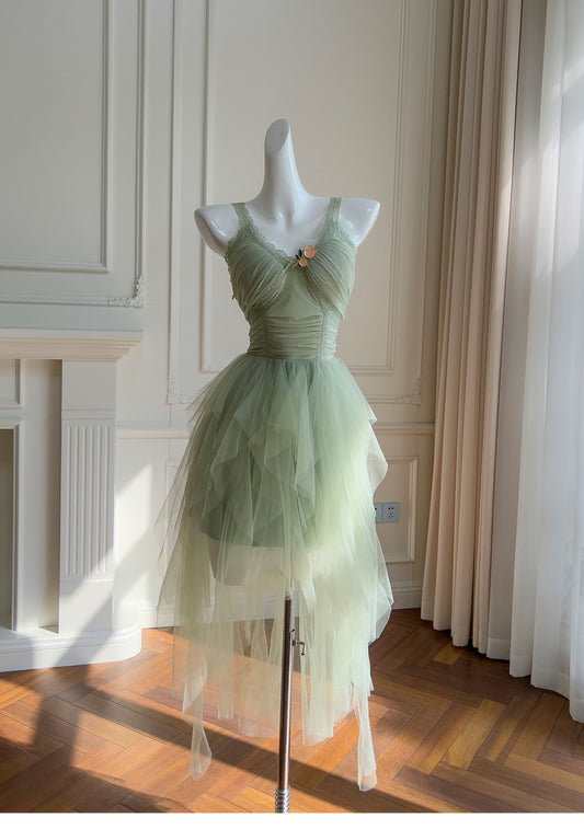 Hermosos vestidos de fiesta de tul verde salvia con corte en A para la escuela secundaria, vestidos cortos para el 21.º cumpleaños, vestidos de graduación, mini vestidos de cóctel DH2309