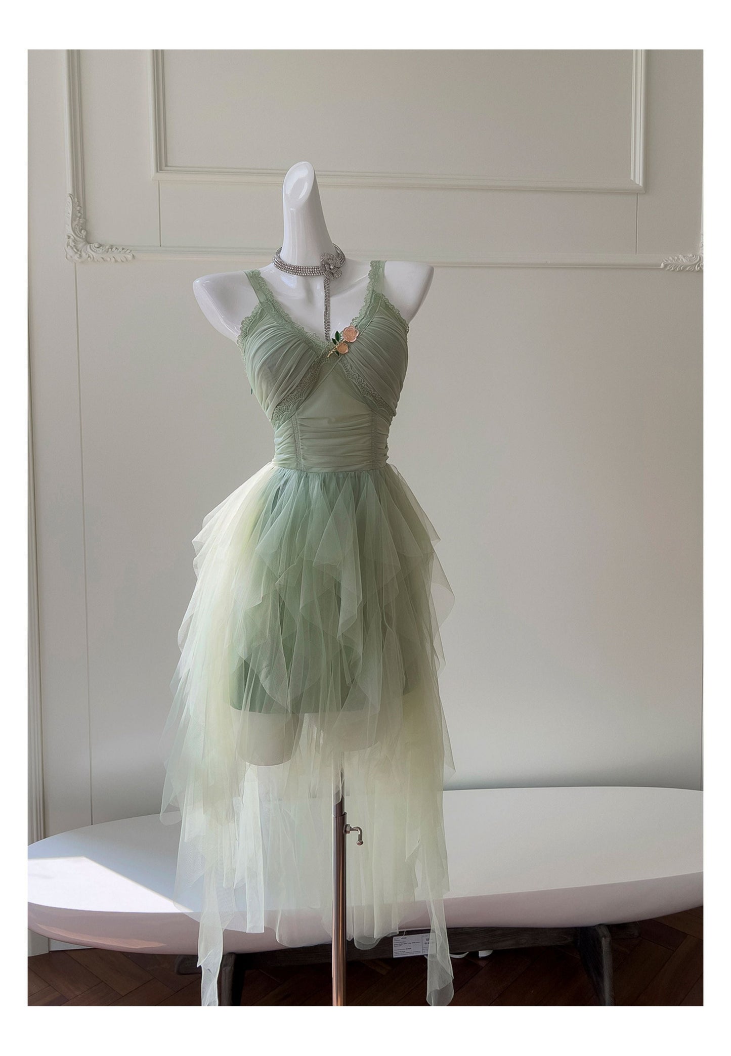 Hermosos vestidos de fiesta de tul verde salvia con corte en A para la escuela secundaria, vestidos cortos para el 21.º cumpleaños, vestidos de graduación, mini vestidos de cóctel DH2309