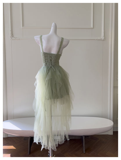 Hermosos vestidos de fiesta de tul verde salvia con corte en A para la escuela secundaria, vestidos cortos para el 21.º cumpleaños, vestidos de graduación, mini vestidos de cóctel DH2309