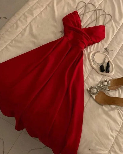 Hermosos vestidos de fiesta rojos de corte A con tirantes finos para octavo grado, vestido de verano para escuela secundaria, atuendos para fiesta de bienvenida DH231