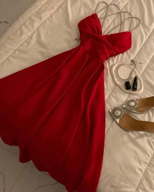 Hermosos vestidos de fiesta rojos de corte A con tirantes finos para octavo grado, vestido de verano para escuela secundaria, atuendos para fiesta de bienvenida DH231