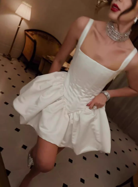 Pretty Ball Gown Square Neck White Mini Formal 8th Grade Homecoming Dresses Summer Middle School Hoco Dress Homecoming Outfits DH2311