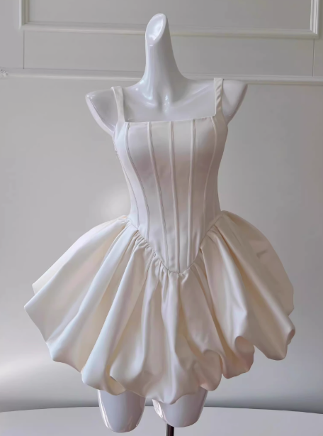 Pretty Ball Gown Square Neck White Mini Formal 8th Grade Homecoming Dresses Summer Middle School Hoco Dress Homecoming Outfits DH2311