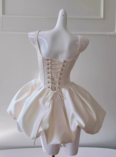 Pretty Ball Gown Square Neck White Mini Formal 8th Grade Homecoming Dresses Summer Middle School Hoco Dress Homecoming Outfits DH2311