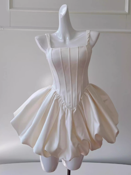 Pretty Ball Gown Square Neck White Mini Formal 8th Grade Homecoming Dresses Summer Middle School Hoco Dress Homecoming Outfits DH2311