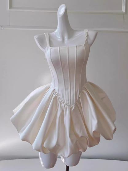Pretty Ball Gown Square Neck White Mini Formal 8th Grade Homecoming Dresses Summer Middle School Hoco Dress Homecoming Outfits DH2311