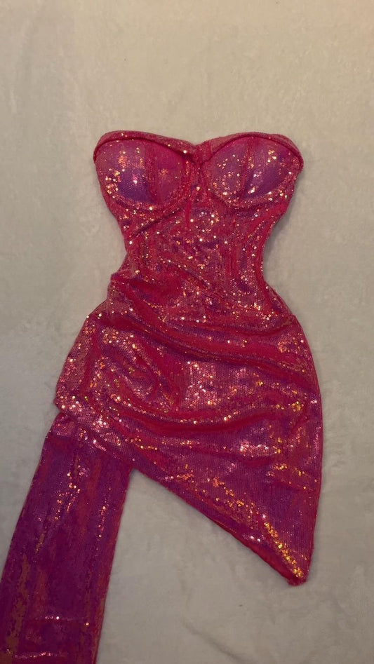 Hermosos vestidos de fiesta formales sin tirantes con lentejuelas rosas, para el 21.º cumpleaños, de graduación, de cóctel, cortos, DH2377
