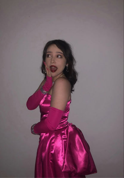 Hermoso vestido de fiesta sin tirantes de satén rosa, vestidos formales de bienvenida, vestidos cortos para el 21.º cumpleaños, vestido de graduación, mini vestidos de cóctel DH2386