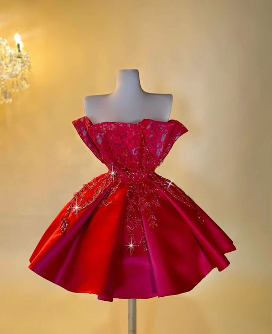 Vestido de fiesta corto rojo sin tirantes, moderno, para octavo grado, de verano, para escuela secundaria, DH239