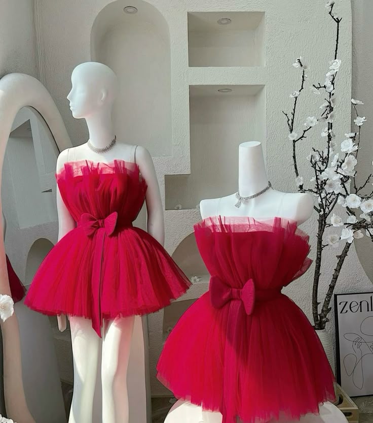 Vestido de fiesta moderno sin tirantes de tul rojo, minivestido corto formal para octavo grado, vestido de verano para escuela secundaria, trajes de fiesta DH240