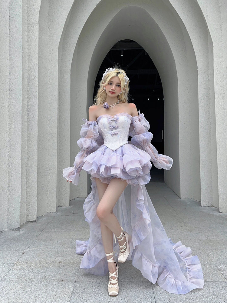 Vestido corto de verano con escote corazón, color lila, para 18 cumpleaños, estilo lolita, DH2402