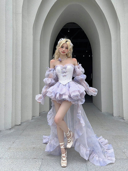 Vestido corto de verano con escote corazón, color lila, para 18 cumpleaños, estilo lolita, DH2402