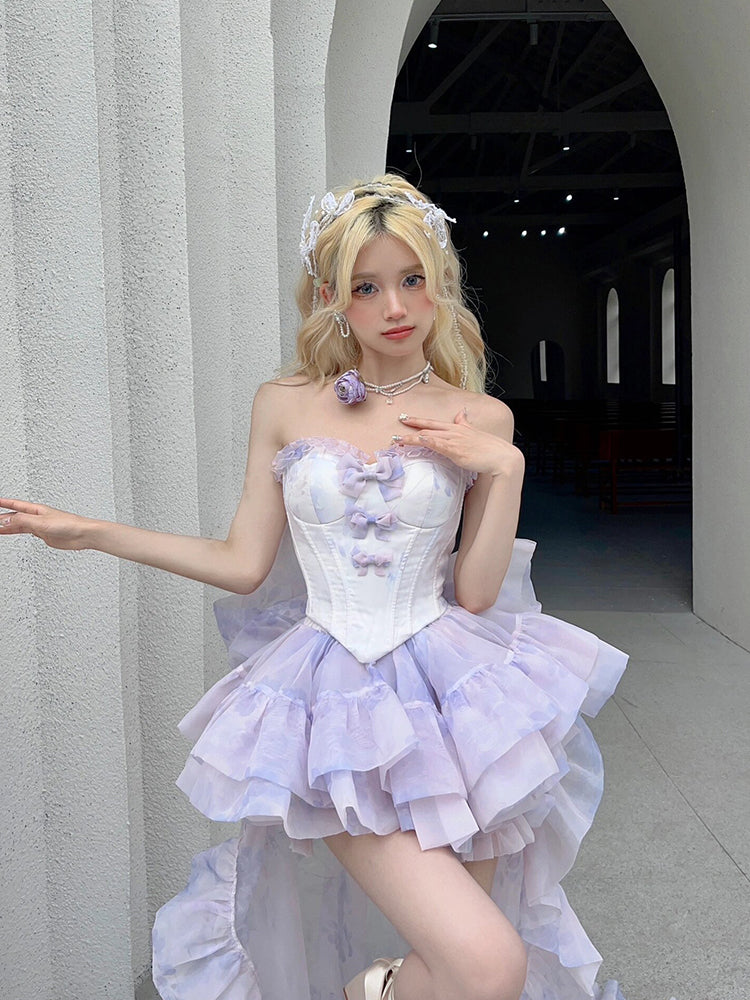 Vestido corto de verano con escote corazón, color lila, para 18 cumpleaños, estilo lolita, DH2402