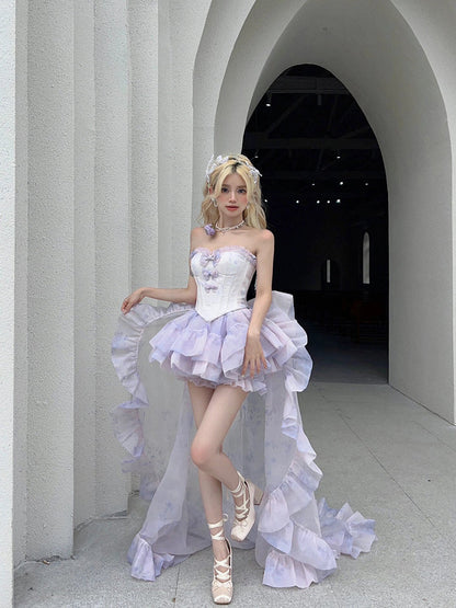 Vestido corto de verano con escote corazón, color lila, para 18 cumpleaños, estilo lolita, DH2402