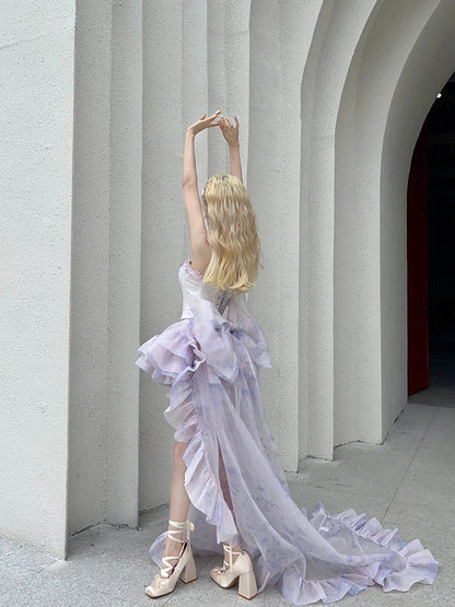 Vestido corto de verano con escote corazón, color lila, para 18 cumpleaños, estilo lolita, DH2402