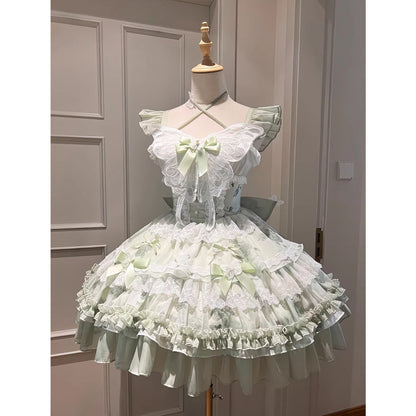 Vestido de fiesta vintage con escote cuadrado y encaje verde menta para verano, vestido de lolita para 16 cumpleaños, minivestido de lolita para 18 cumpleaños, traje corto de lolita DH2407