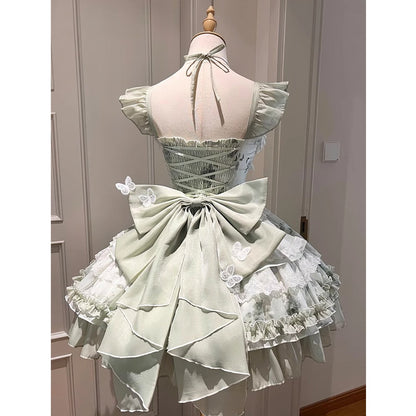 Vestido de fiesta vintage con escote cuadrado y encaje verde menta para verano, vestido de lolita para 16 cumpleaños, minivestido de lolita para 18 cumpleaños, traje corto de lolita DH2407